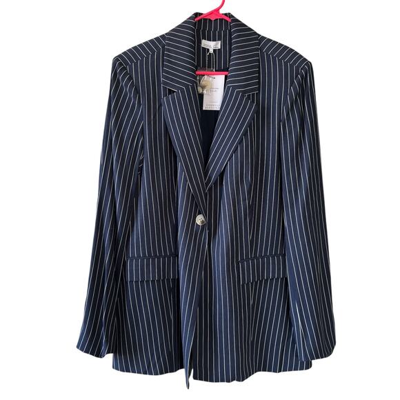 Danielle Bernstein WeWoreWhat Striped Navy Oversized Academia Fall Blazer Medium - Picture 8 of 8